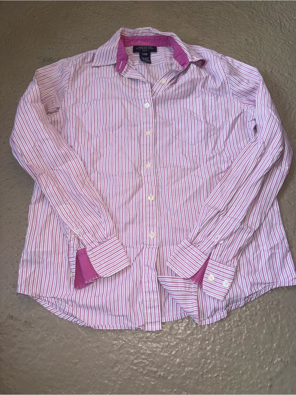 Jones New York Pink & White Striped Button-Down Shirt Petite Vintage